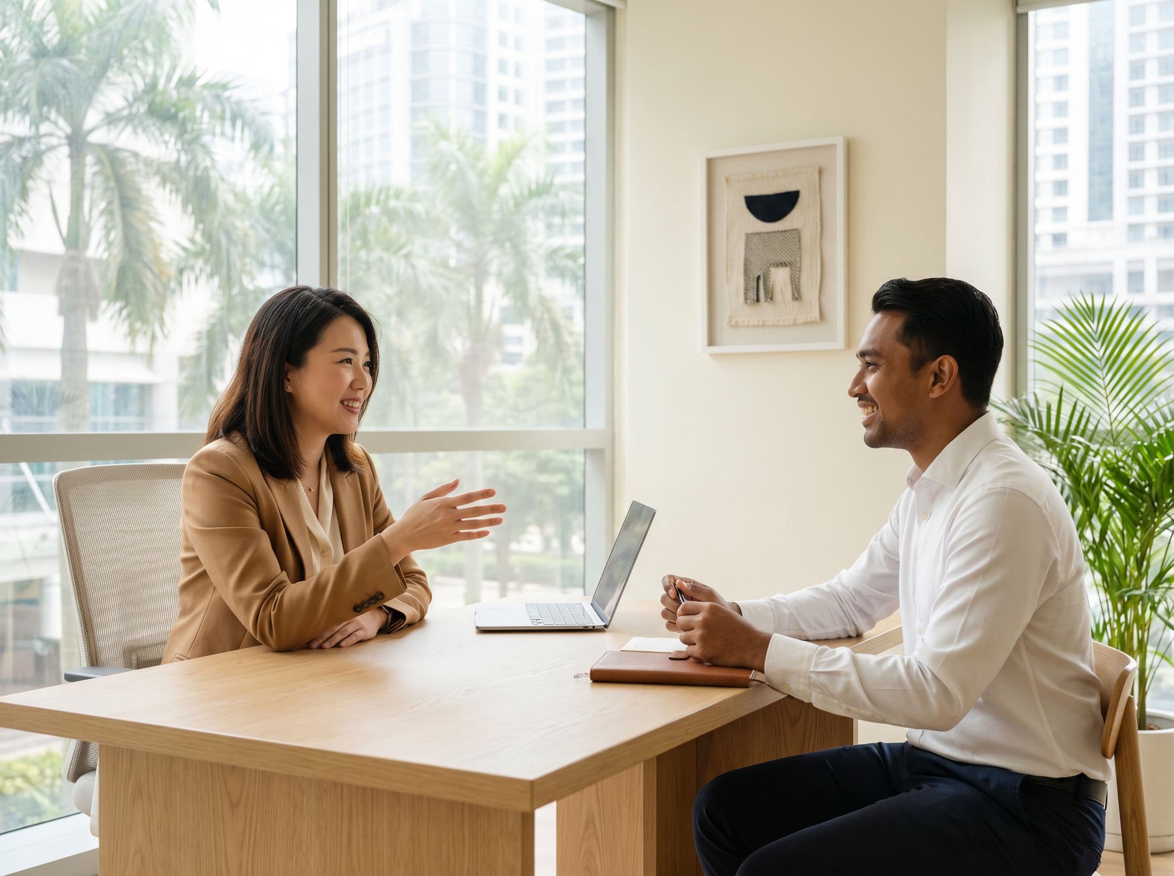 Malaysian recruitment consultant meeting with a candidate in a Kuala Lumpur office